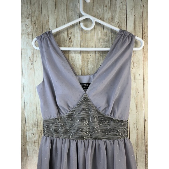Guess‎ Womens Dress sz 2 Grey Chiffon beaded waist Above Knee Special Occasion - Picture 3 of 10